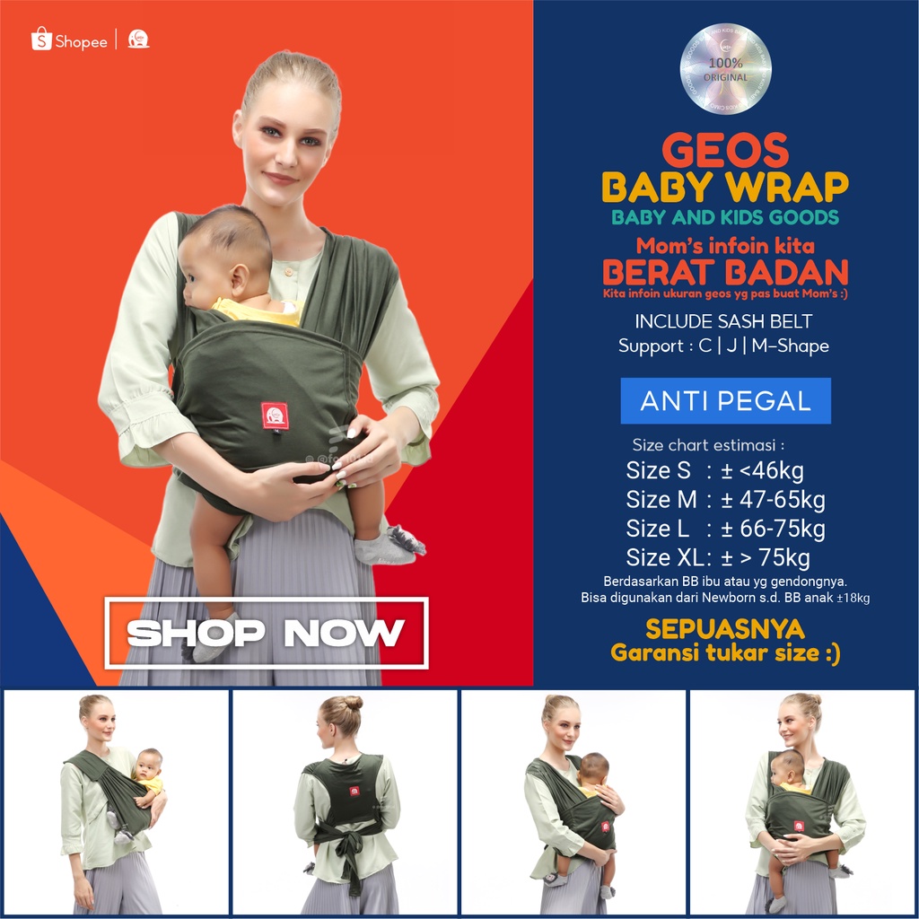 CIMOBABY Gendongan Bayi Depan Gendongan Bayi Samping Polos Motif Gendongan Anak Gendongan Kaos Geos BabyCimo