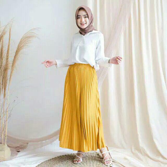 Rok Plisket Bawahan Wanita Flare Skirt Fashion Grosir Terlaris / ROK PLISKET SUPER MAYUNG/ FLARE SKI-Rok plisket- MUSTARD