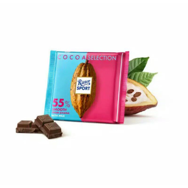 

RITTER SPORT CHOCOLATE COCOA SELECTION 55% SMOOTH WITH COCOA MASS FROM GHANA MILK
