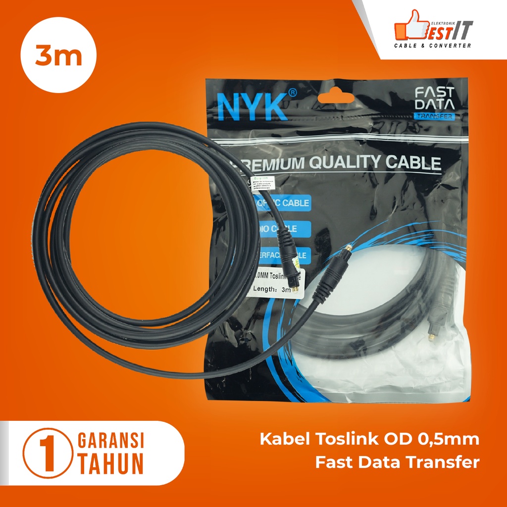 Kabel Toslink Digital Audio Optik NYK Link Cable Optical 1.5M 3M