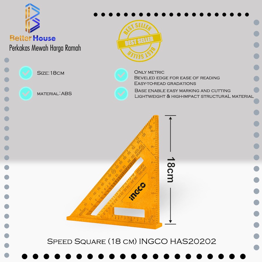 

Speed Square (18 cm) INGCO HAS20202 - Penggaris Segitiga Siku Tukang