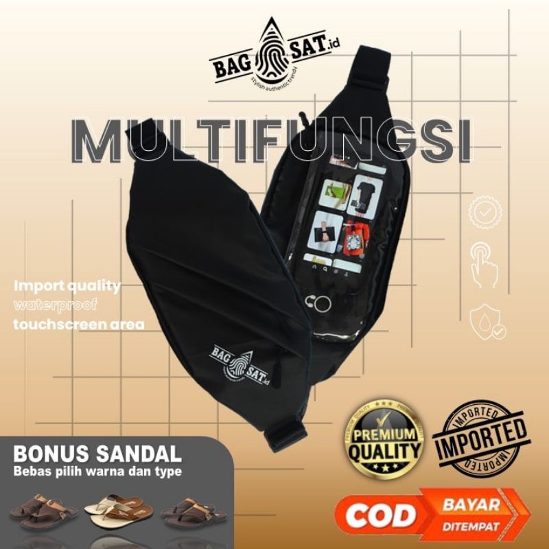 Bagsat Tas HP Multifungsi Pria Tas Selempang Pria Waterproof Touchscreen HP