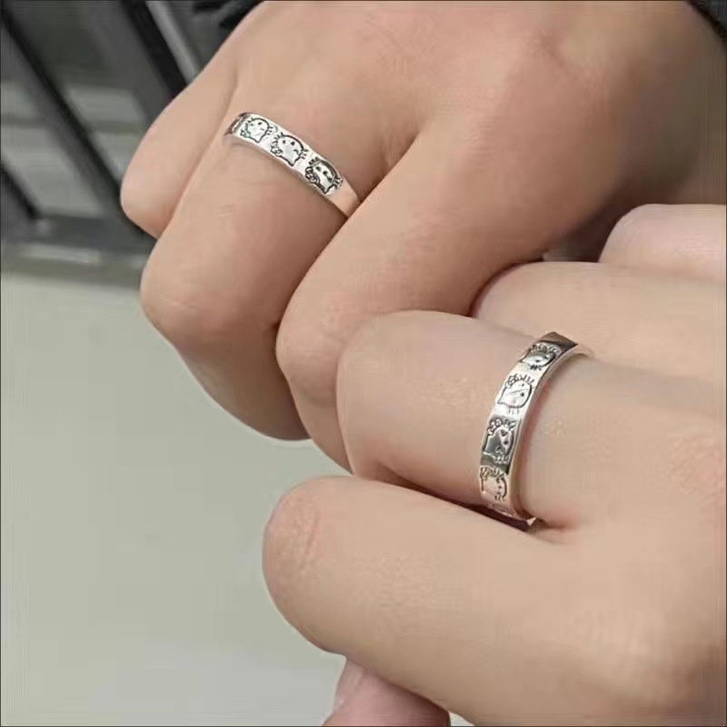 Cincin Model Terbuka Adjustable Desain Kartun Untuk Pasangan