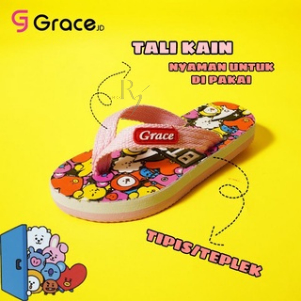 GRACE [NOIR BT 26-35] Sandal Anak Perempuan BT Tipis/ Sandal japit Anak Cewek Karakter/ Sandal Kartun