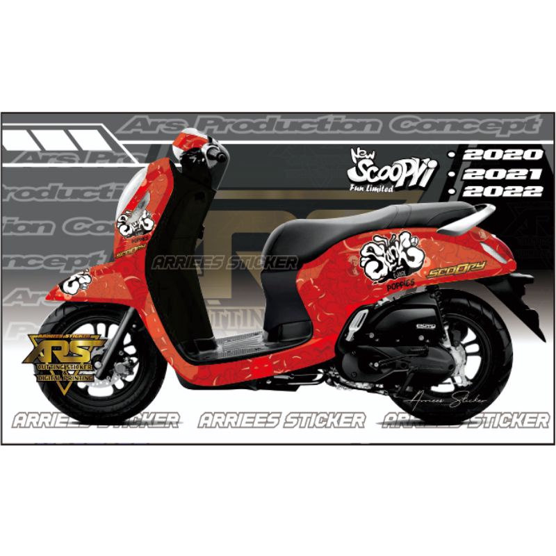 DECAL SCOOPY NEW 2022 - STICKER VARIASI ALL NEW SCOOPY 2020 s/d 2022 FULLBODY SLANK LIQUID POPPIES