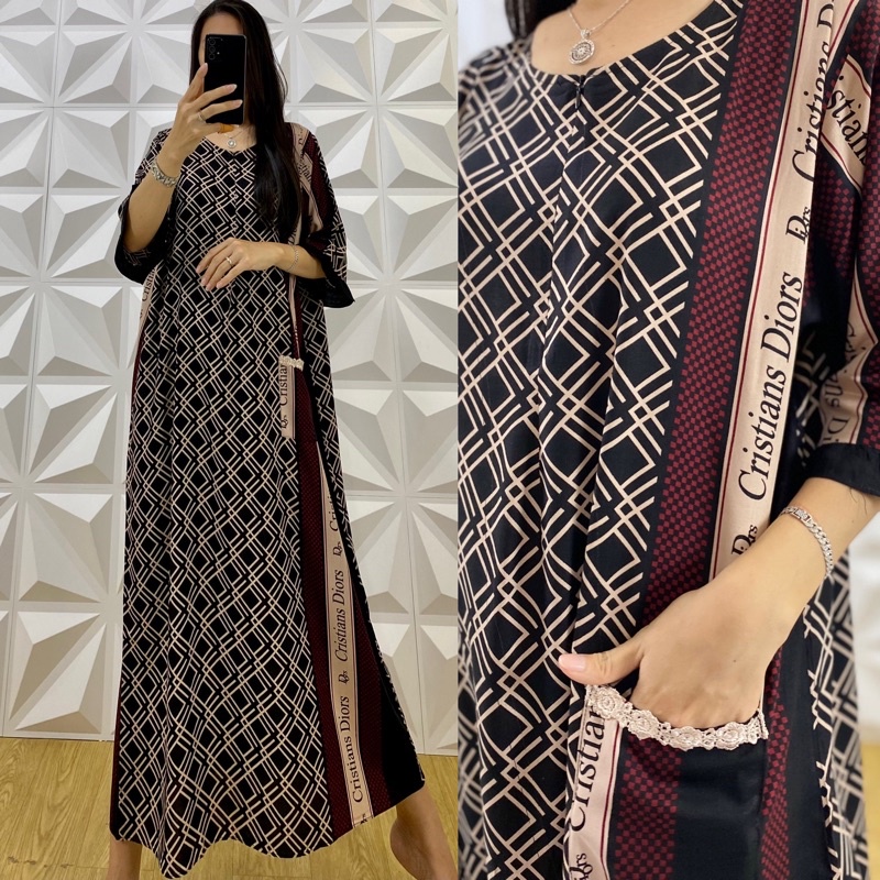 daster tangan 3/4 /tangan 7/8 / busui/panjang viral jumbo /long daster/daster 3/4 /homedress/daster semata kaki/daster gamis-Tk dior # hitam