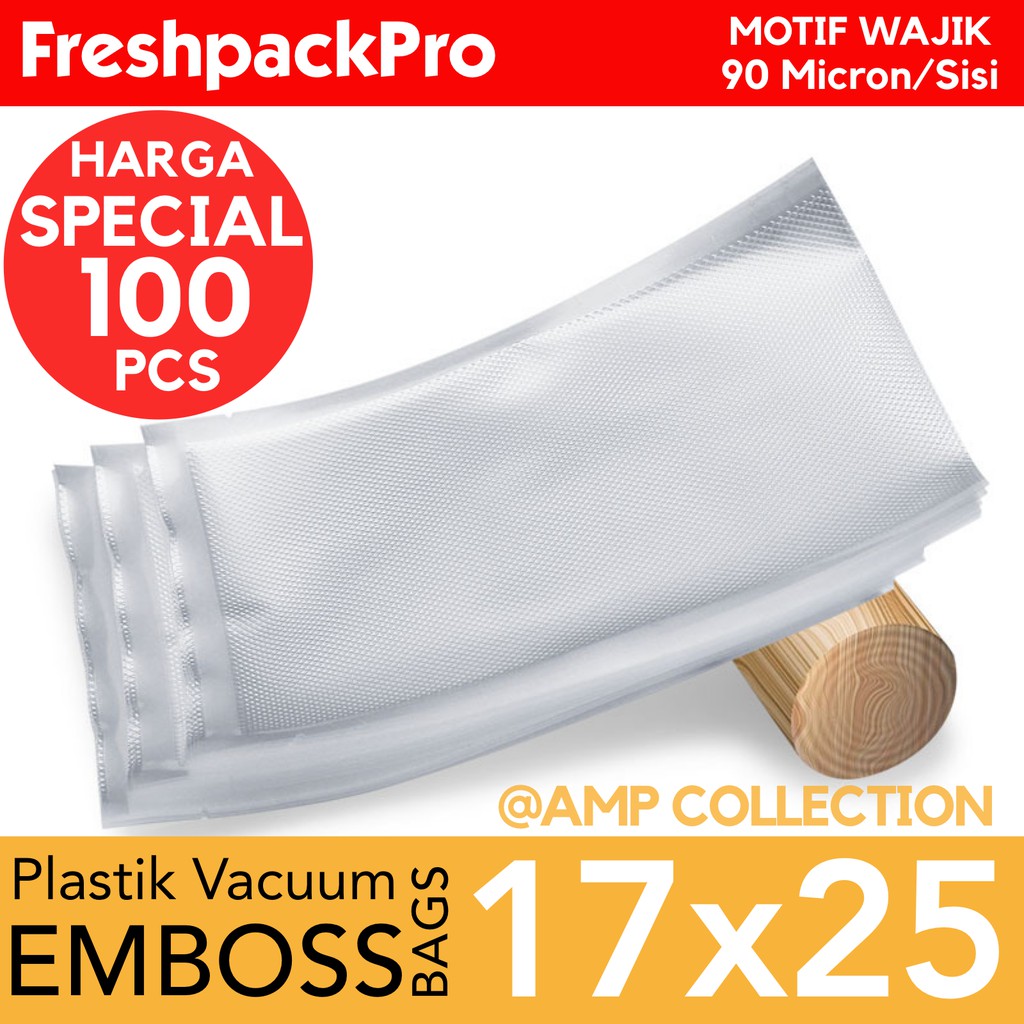 FreshpackPro 17CM X 25CM Plastik Vacum / Vacuum Sealer Packing Bag Embos / Embossed Food Grade 100Pcs