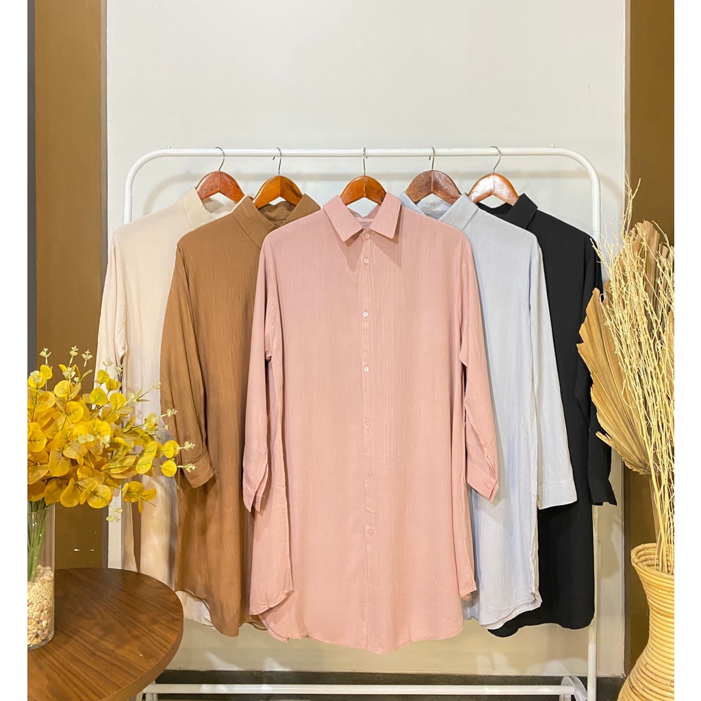 Tunik Kemeja Rayon Crinkle Premium