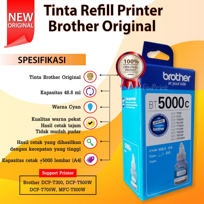 Tinta Brother Original BT5000 BT 5000 Cyan,  Murah