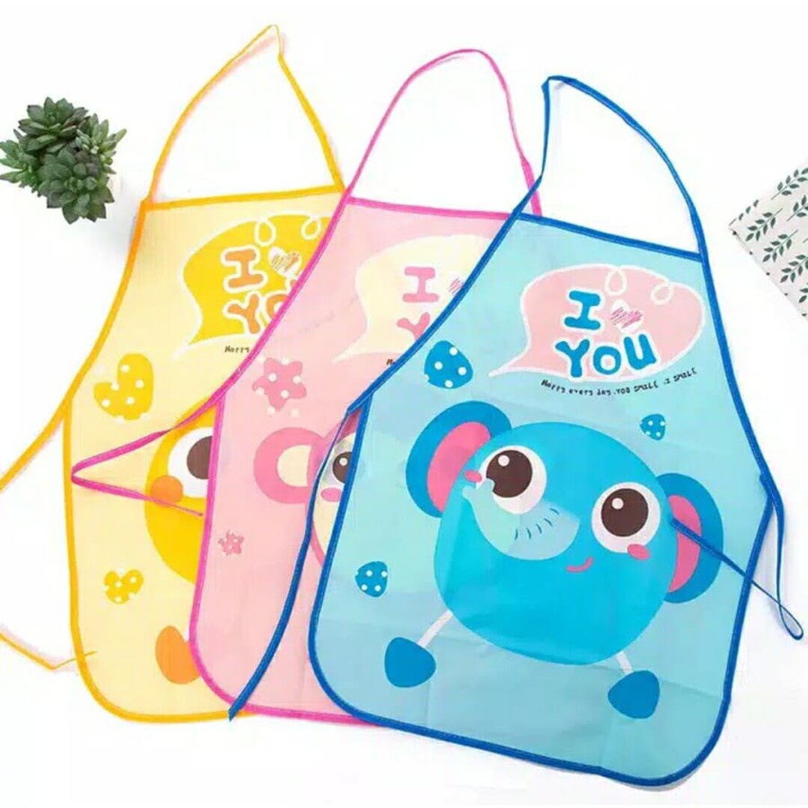 Apron Celemek Masak ANAK KARTUN / Lukis Drawing Waterproof - Pelindung Baju Cipratan Masakan Dapur Anti Air