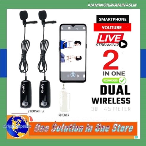 Microphone Mic Clip On Wireless Dual UHF 50 Meter Smartphone HP