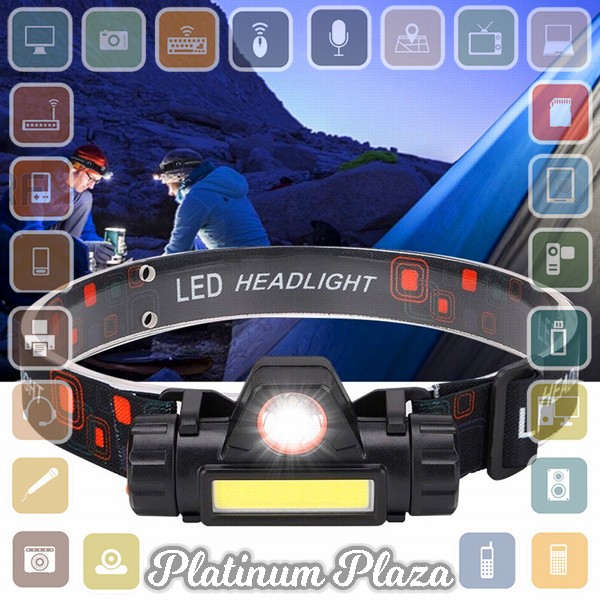 LELITEN Senter Kepala LED Headlight Flashlight USB Rechargeable Q5 + COB - LE022 - Black`3TJQ1Q-