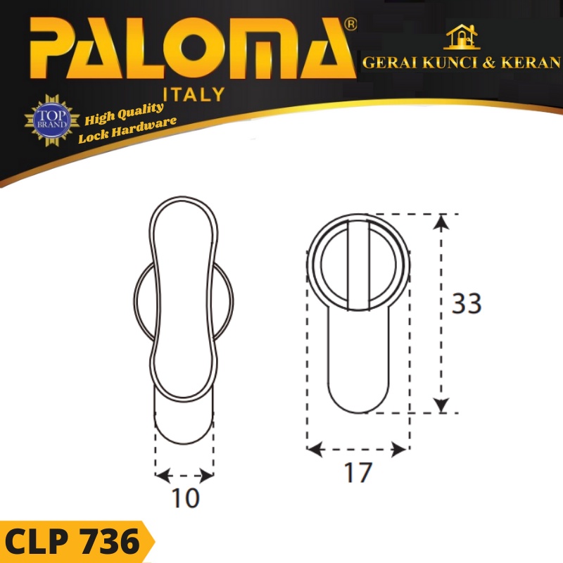 KUNCI Knob Cylinder PALOMA CLP 736 DELUXE 70MM No Key HITAM MATT BLACK