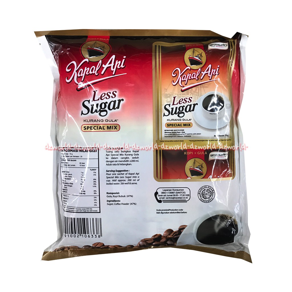Kapal Api Less Sugar Isi 20sachet Kopi Bubuk Special Mix KapalApi Kopi Tanpa Gula Lesssugar Non Sugar Free 20 Sachet