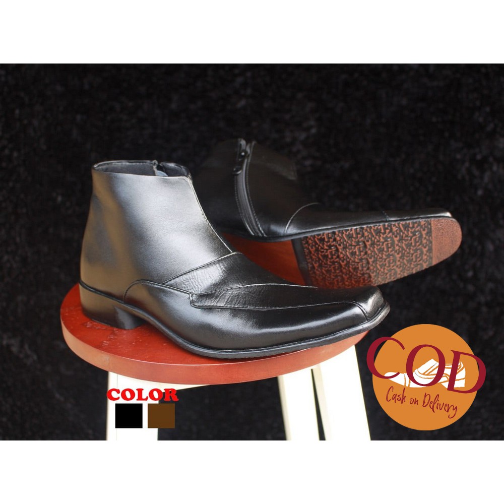 Sepatu Pantofel Pria Kickers Zipper Risleting Tinggi Kulit Sapi 100% - Hitam / Cokelat