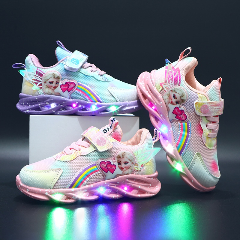 LittleAaron PRINCESS FROZEN Sepatu Sneakers Anak Laki / Perempuan LED Menyala  Import sekolah Sport Termurah