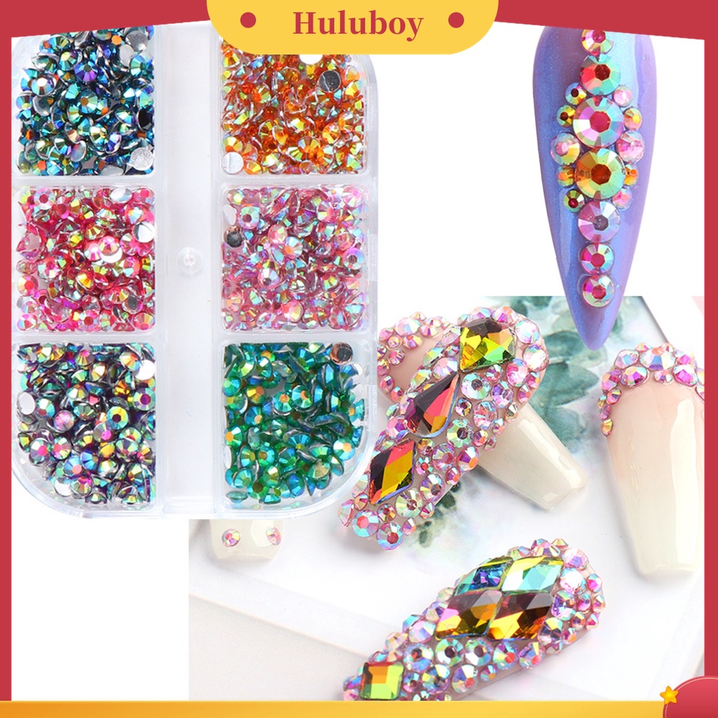 Huluboy Huluboy♡ 6 Grids / Box Berlian Imitasi 3D Warna-Warni Untuk Dekorasi Nail Art