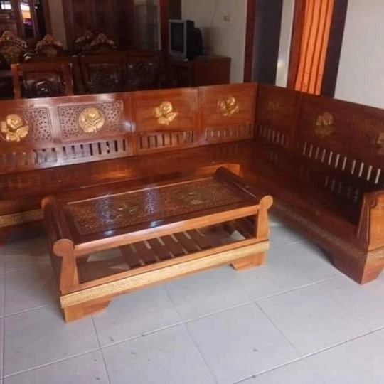 MEJA KURSI RUANGAN TAMU SUDUT POJOK KAYU JATI