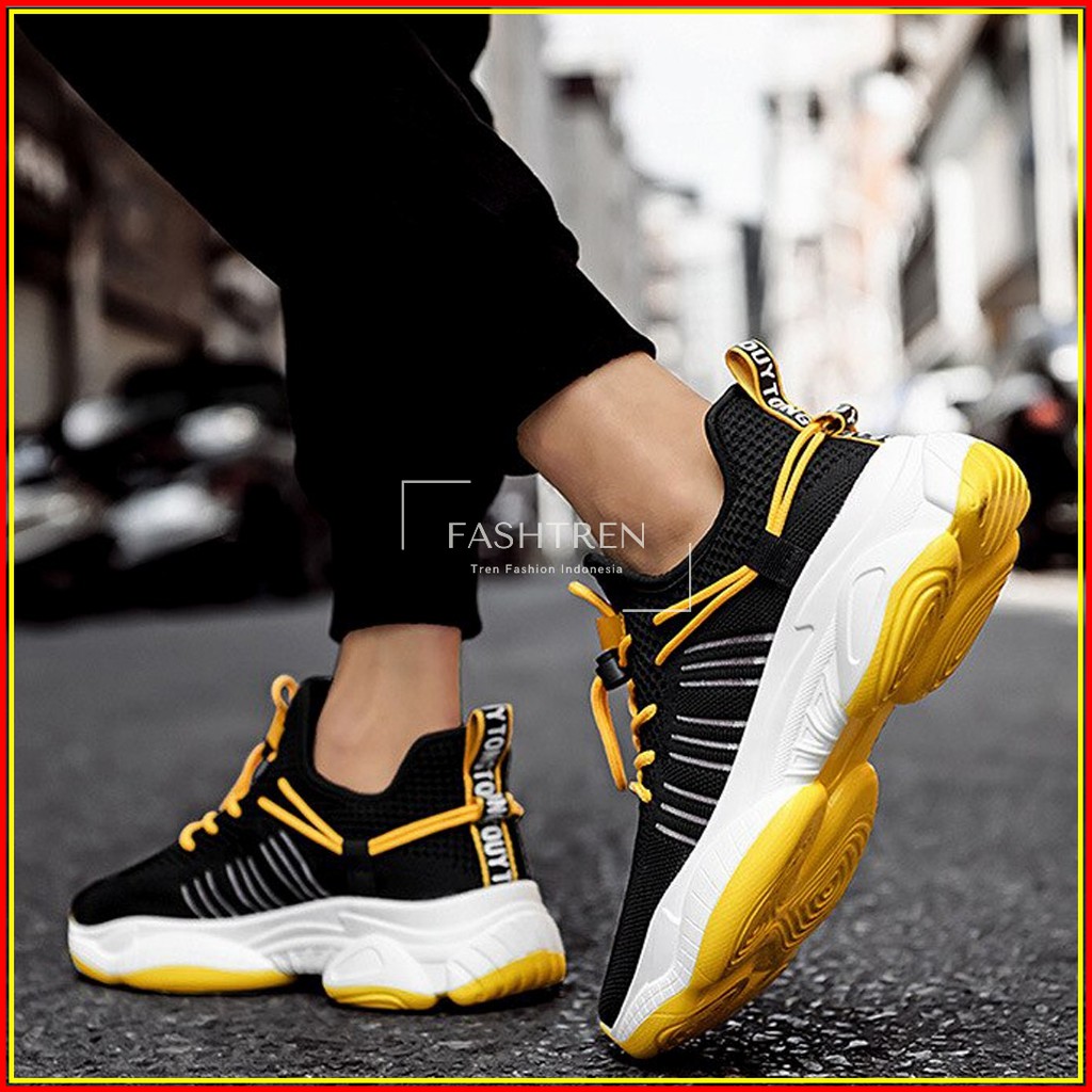 SEPATU PRIA SNEAKER TALI KUNING HITAM PUTIH (MOD. 30)