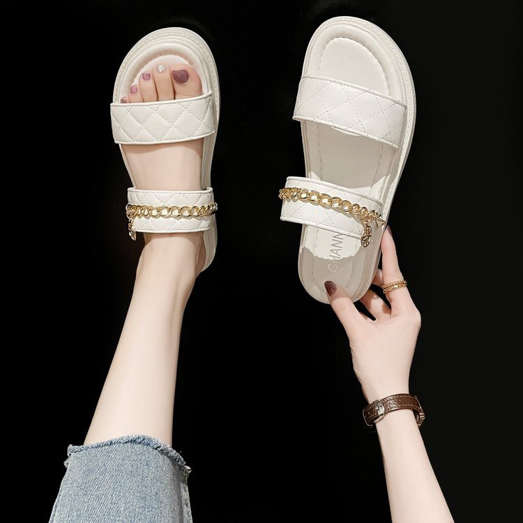 (SPECIAL SALE YEAR IMLEK) Sandal Flip Flops  Wanita 008920 Flower Double Strap Chain Flip Flops