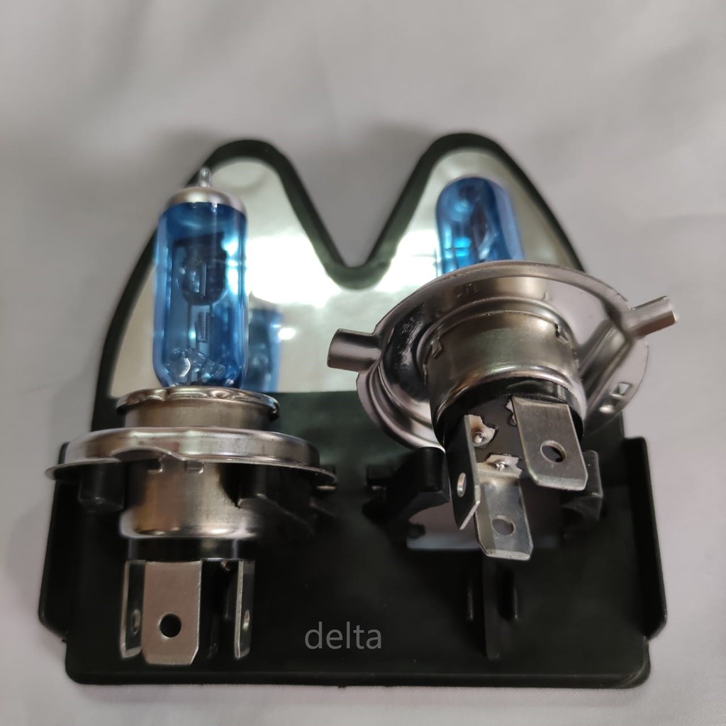 Bohlamp (2pc) xenon biru H4 12 volt 100/90 watt super white- Lampu depan Halogen