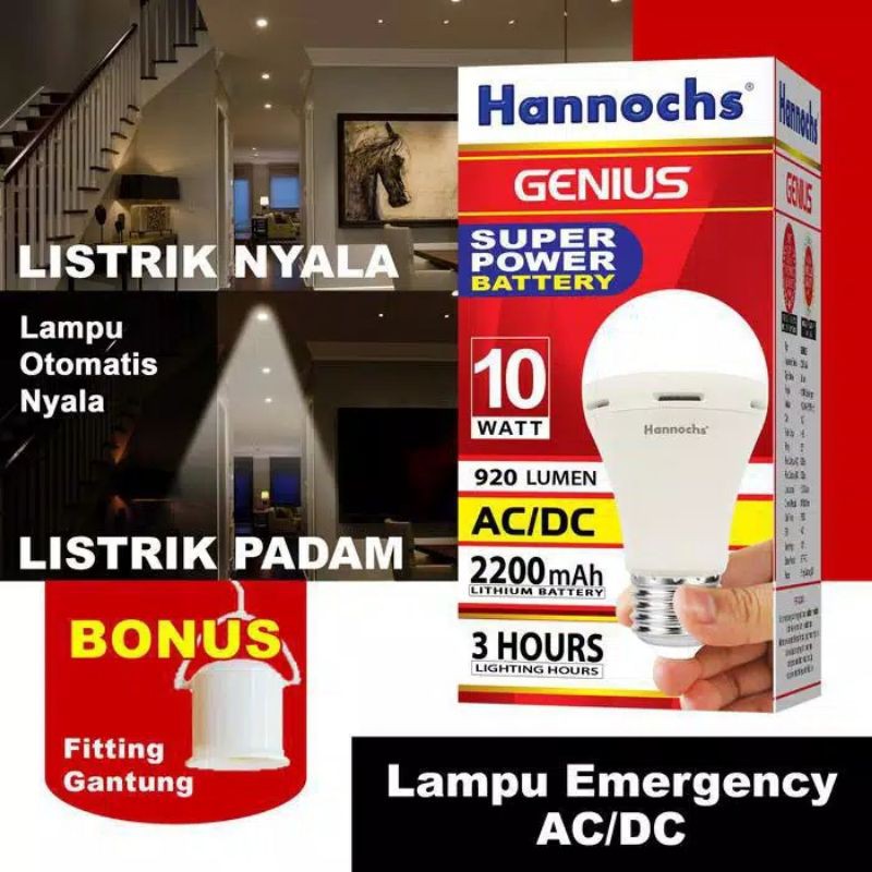 Bohlam LED Emergency AC/DC Hannochs Genius 6W/8W/10W/12W/15W