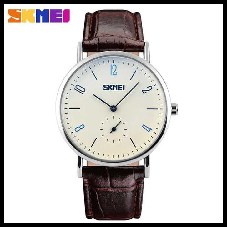 Jam Tangan Pria Original Anti Air Jam Tangan Couple Pria Wanita Skmei - Putih Coklat