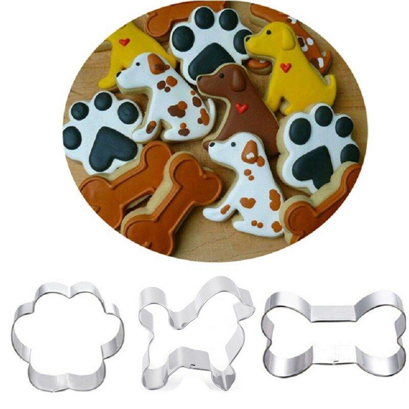 3pcs / Set Cetakan Kue Bentuk Tulang Anjing Bahan Stainless Steel Untuk Dapur