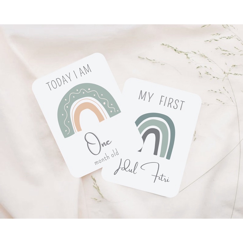 Baby milestone card premium neutral rainbow theme free custom name