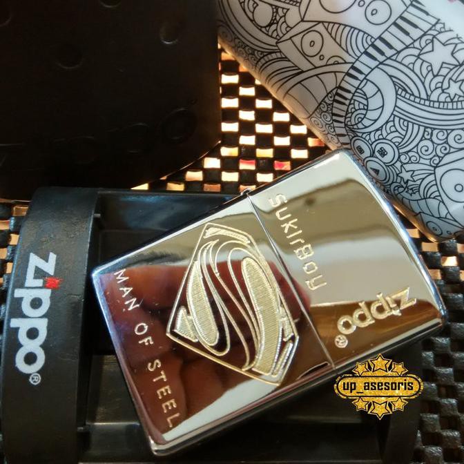 Zippo Atau Korek Api Custom Logo Superman Souvenir Kado Satiregram