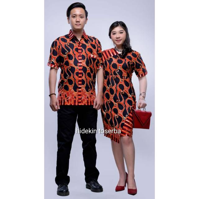 Sarimbit Couple Dress Gaun Batik Solo Jumbo Tiara Merah Hitam