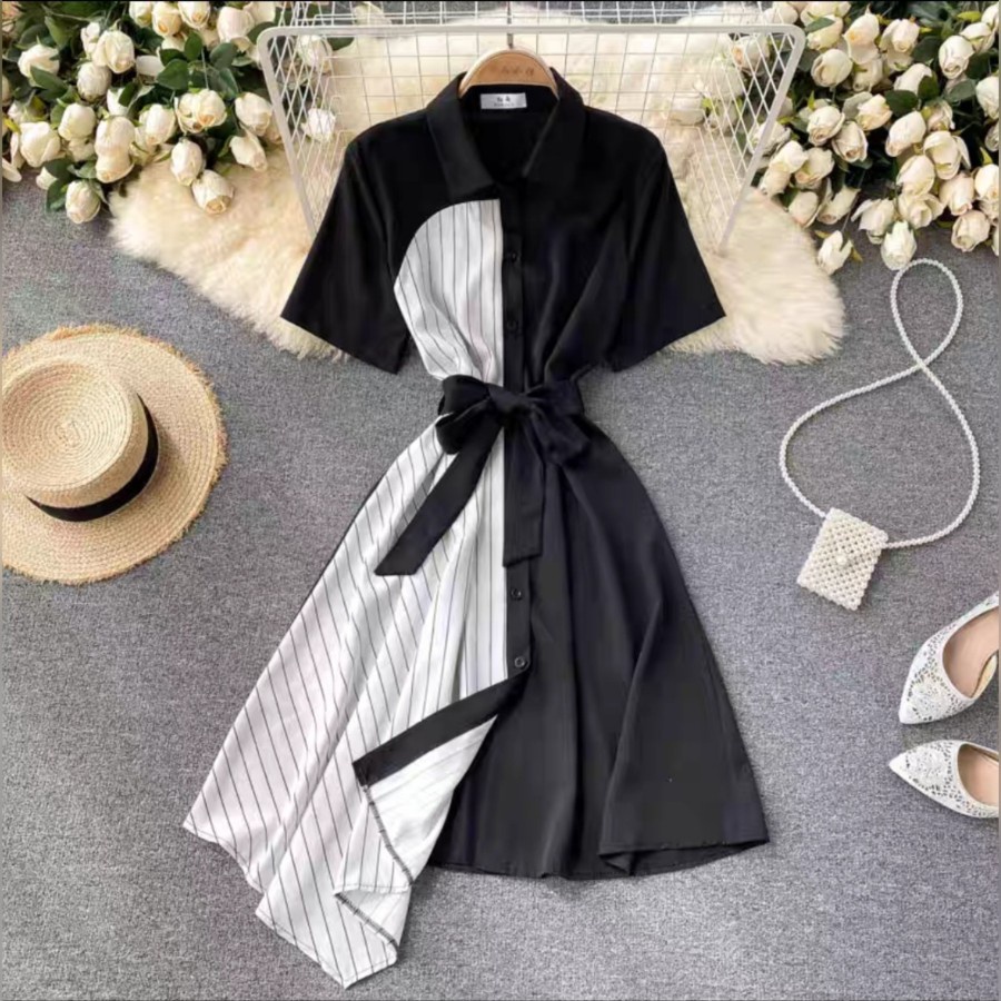 Baju Dress Wanita Korea Casual Dres Combi Saina / Pakaian Cewek Pesta Murah Baju Wanita Kekinian Ter