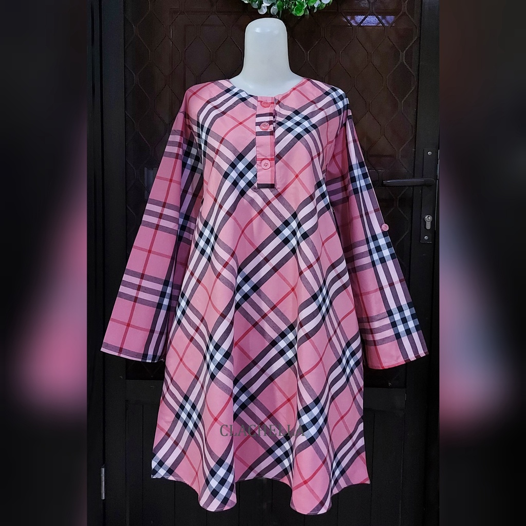 Clachella Baju Tunik Motif Kotak, Baju Atasan Wanita T542063