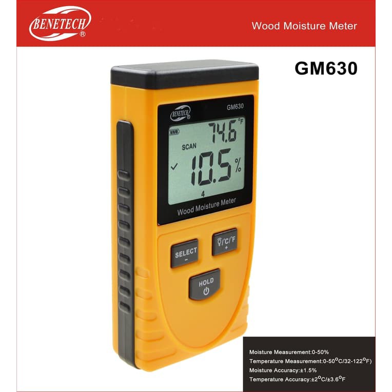 Benetech GM630 LCD Wood Moisture Meter Humidity Test Water Content Detector Tester Kelembaban Kayu