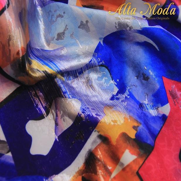 Kain Jacquard Motif Abstrak Lukis Biru Warna Warni (1M) (Alta Moda)