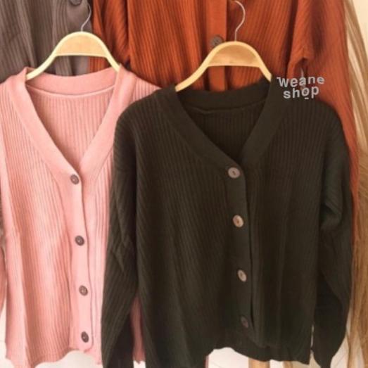 ✷ CARDIGAN RAJUT WANITA PREMIUM BASIC POLOS CEWEK CROP CARDY WILLY KNIT - Hitam ☇