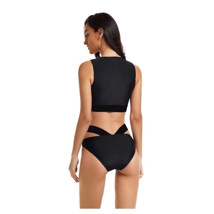 KUALITAS BERKELAS BLACK BIKINI BAJU RENANG WANITA ZIPPER RASHGUARD TANKINI IMPORT BUSA POPULER