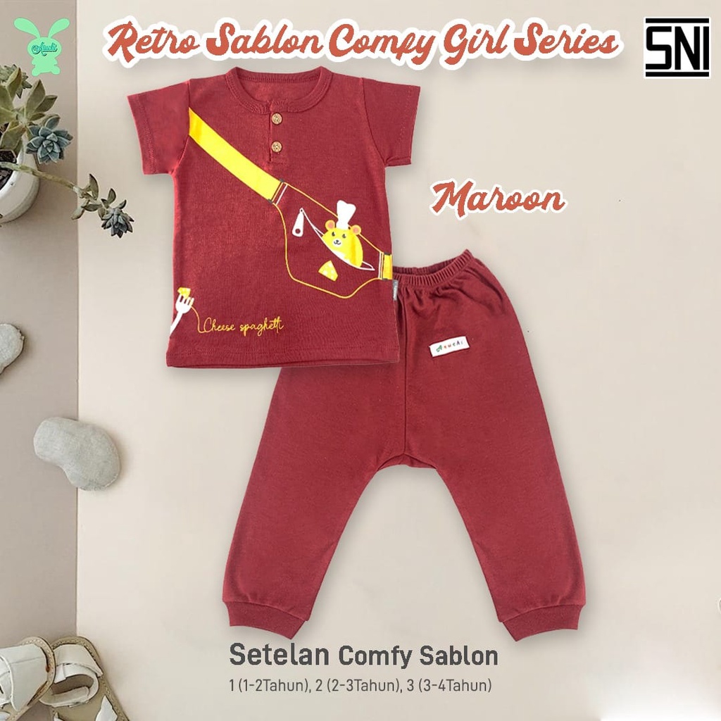 Aruchi Setelan Pendek Panjang Retro Comfy Series Sablon Boy / Girl - Piyama Anak