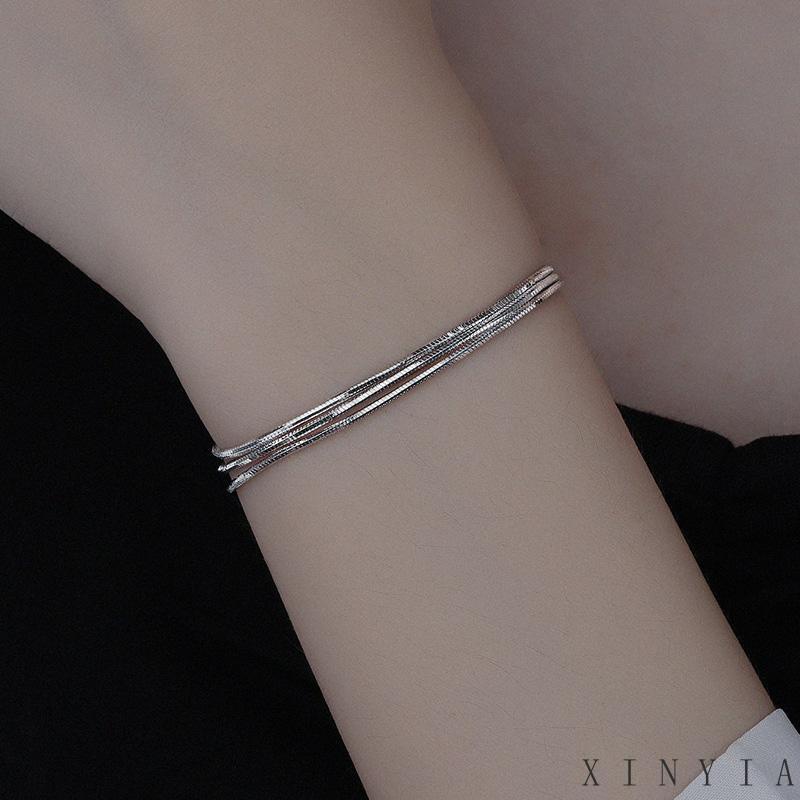 【COD】Gelang Rantai Tulang Ular Tiga Lapis Bahan 925 Sterling Silver Untuk Wanita