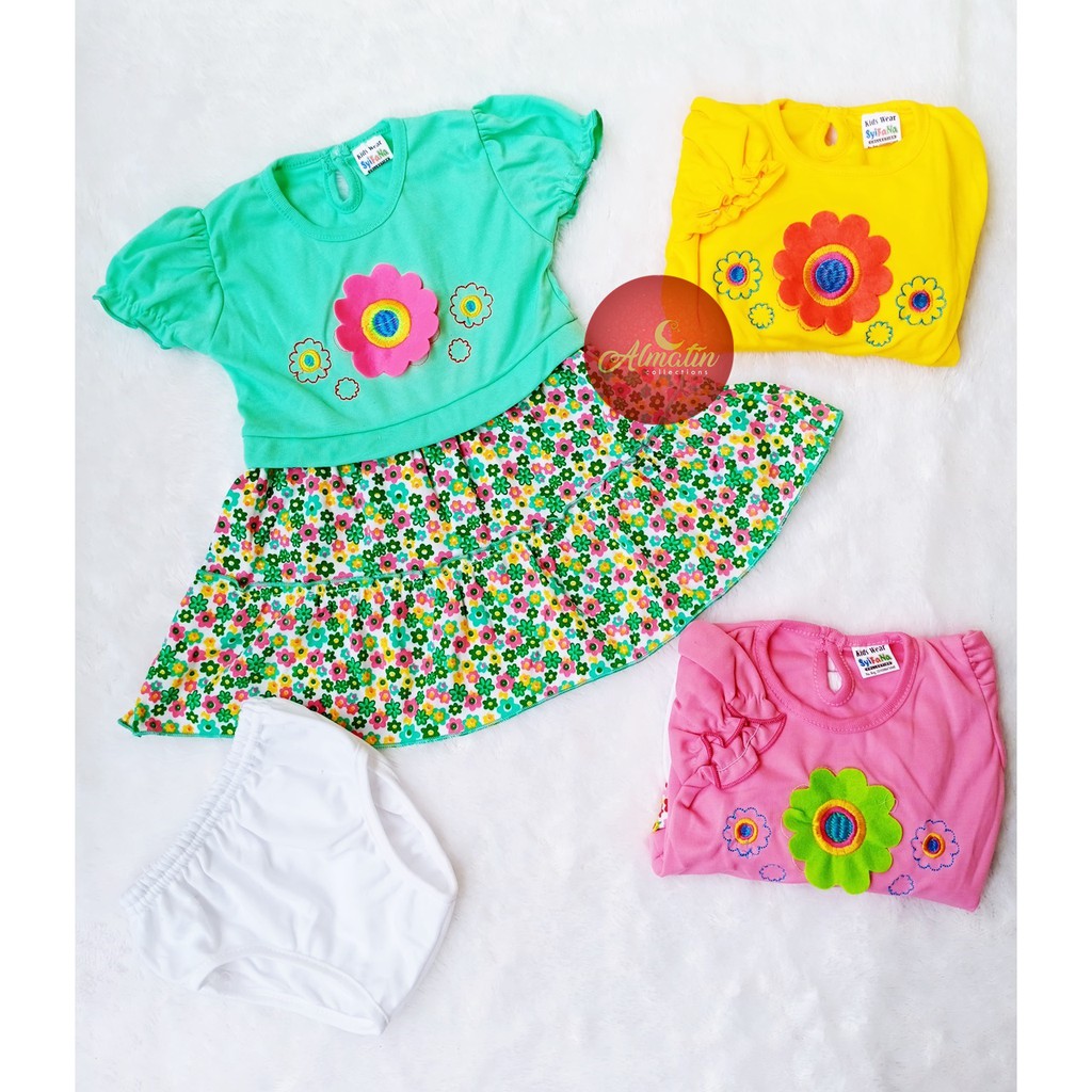 Setelan Baju bayi Perempuan motif BUNGA BESAR usia 0-18 bulan / Pakaian anak Cewek