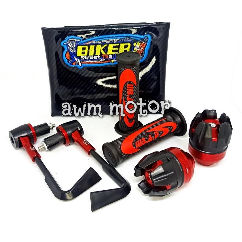 Kulit jok carbon hitam + proguard L + jalu as roda + handgrip Nike 1paket isi 4macam universal