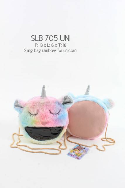 SLING BAG UNICORN RAINBOW FUR / TAS SELEMPANG BONEKA BULU