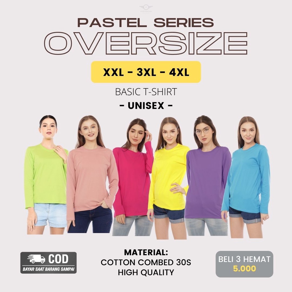 Kaos Oversize Wanita Lengan Panjang Cotton Combed 30s Oversized T shirt Baju Polos Oblong Pria Jumbo