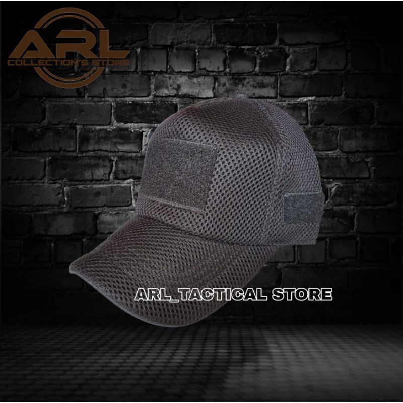 topi double mess polos hitam / topi jaring tactical velcro / topi double mess hitam