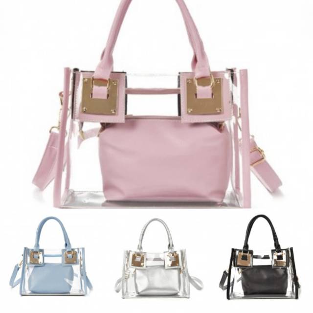 LARIS Tas Fashion Import Wanita N28326 Tas Transparan 2in1 Model baru