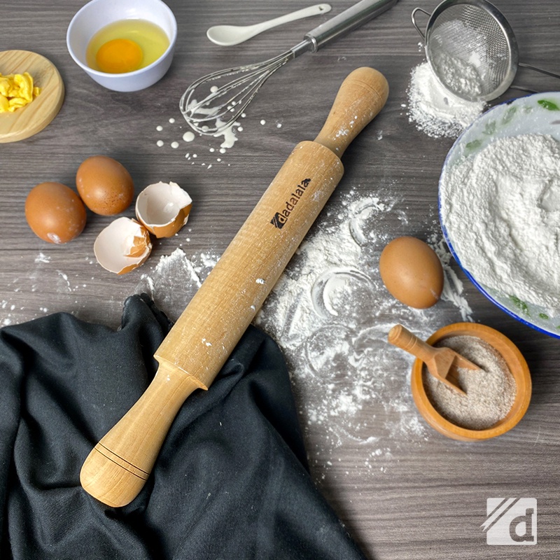 DADALALA Rolling Pin (Adonan Kue) Model Terusan Ukuran 14 Cm Bahan Kayu Mahoni