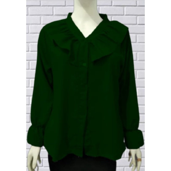 Atasan Blouse Ruffle Ruffel Wanita Top Import Rumbai Leher V Neck Terbaru Kekinian