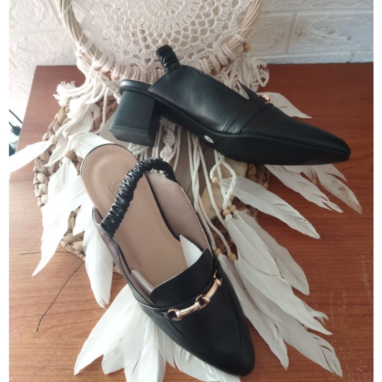 Original, Sepatu Kerja Wanita Semi Formal Ukuran Jumbo 41-45 Pantofel Kantoran Hak Tahu Kulit Krem Kasual Kaki gemuk Jumbo Big Size 44