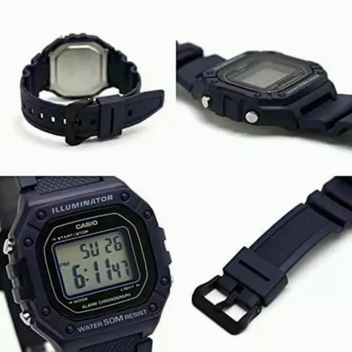 Casio Original W-218H-2A /  W218H-2A - Jam Tangan Pria - Digital - Karet - Biru Navy