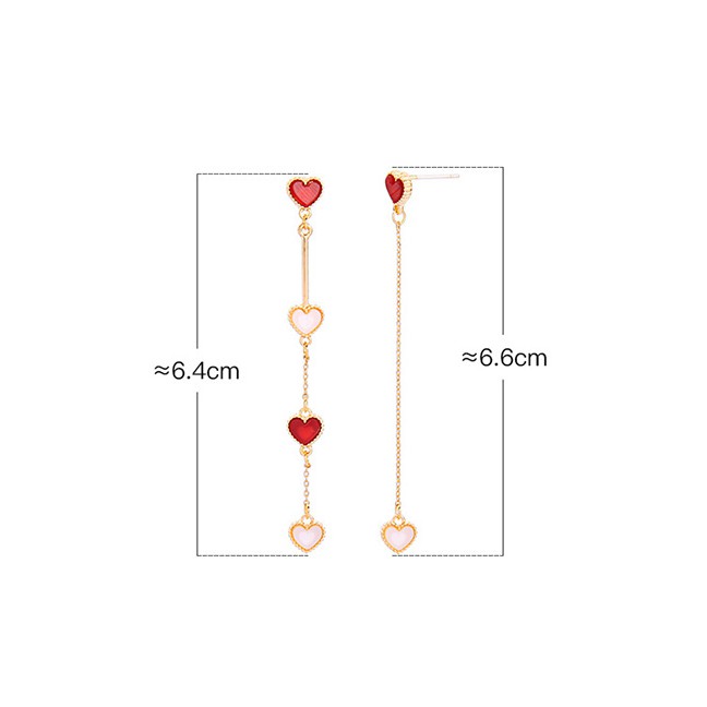 LRC Anting Tusuk Fashion Red Heart-shaped Acrylic Plate S925 Sterling Silver Earrings F95564